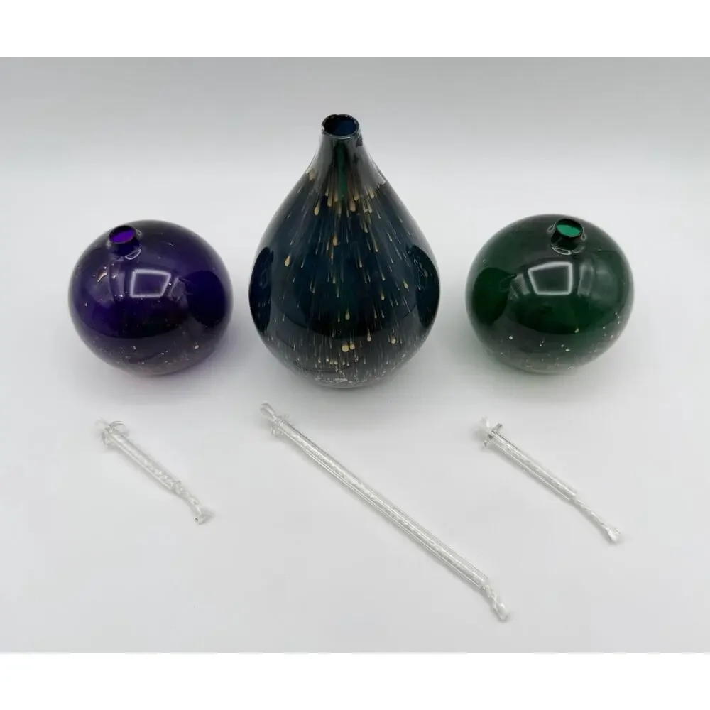 Lefton Blown Glass Oil Diffuser Purple & Green Balls 3” Teal Teardrop 5.5” Gold